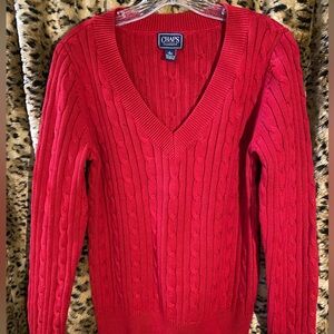 👏LAST WEEK of Yr END SALE‼️“CHAPS” Vibrant Red V-neck Cable Knit Sweater Sz L.
